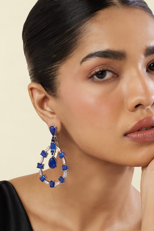 Sapphire Luxe Rhodium Plated Dangler Earrings 