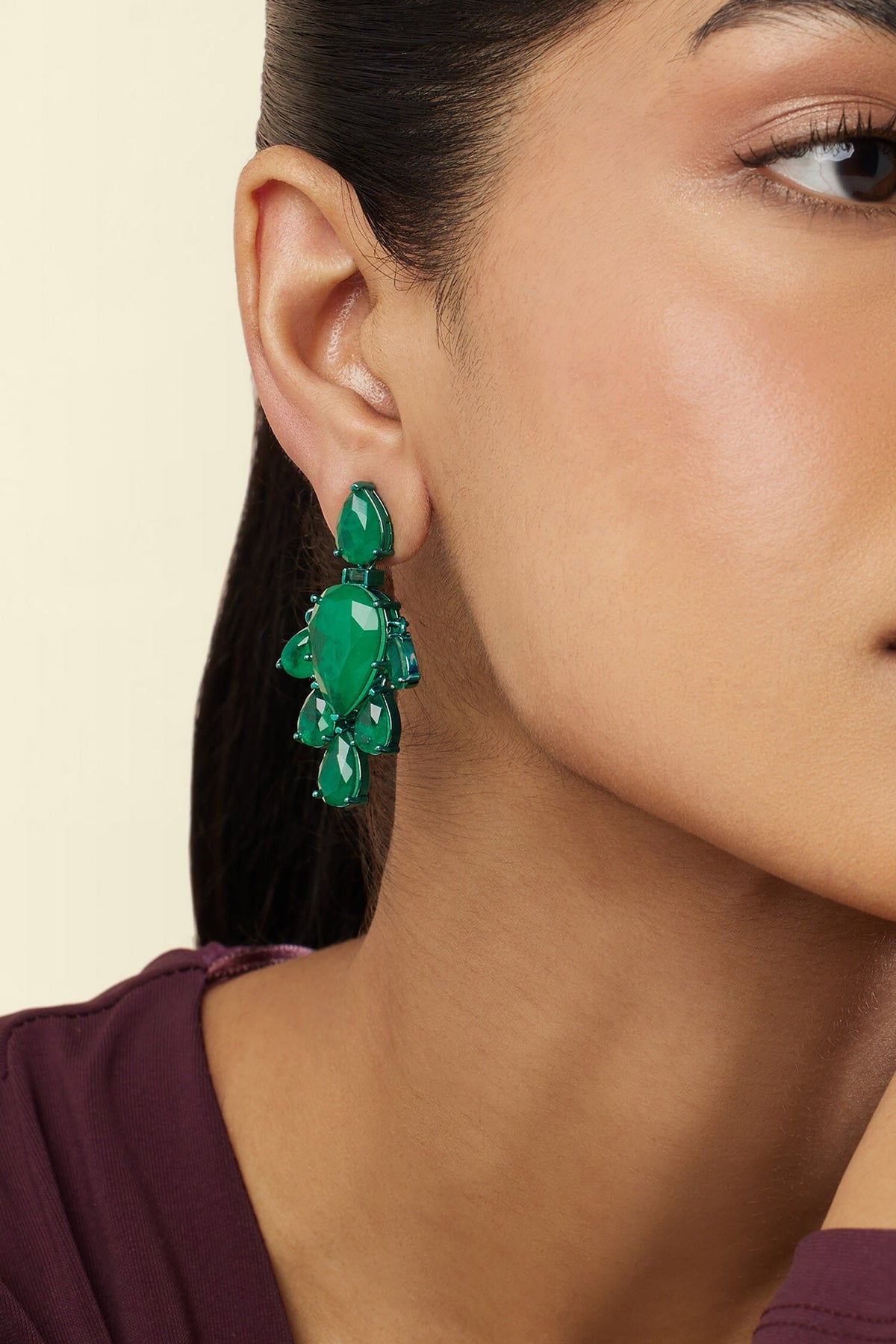 Emerald Luxe Rhodium Plated Dangler Earrings 