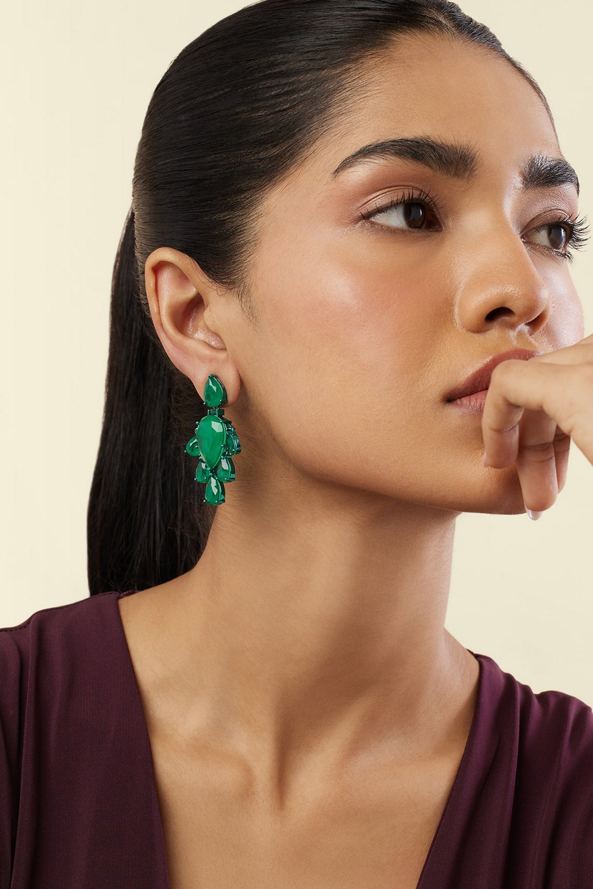 Emerald Luxe Rhodium Plated Dangler Earrings 