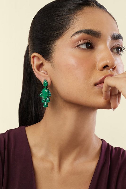 Emerald Luxe Rhodium Plated Dangler Earrings 