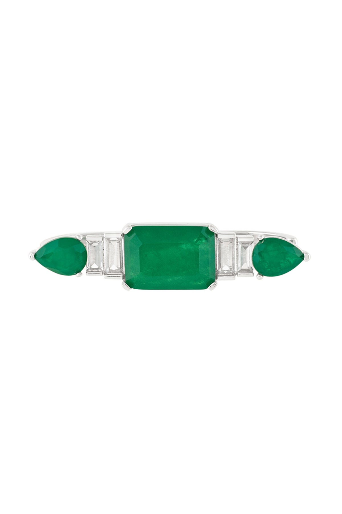 Emerald Embrace Rhodium Plated Two-Finger Ring 