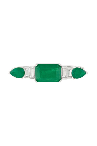 Emerald Embrace Rhodium Plated Two-Finger Ring 