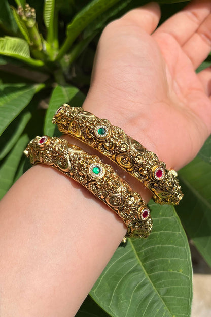Temple Carved Bangles - Set of 2 