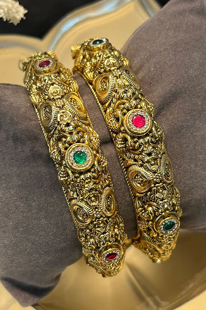 Temple Carved Bangles - Set of 2 