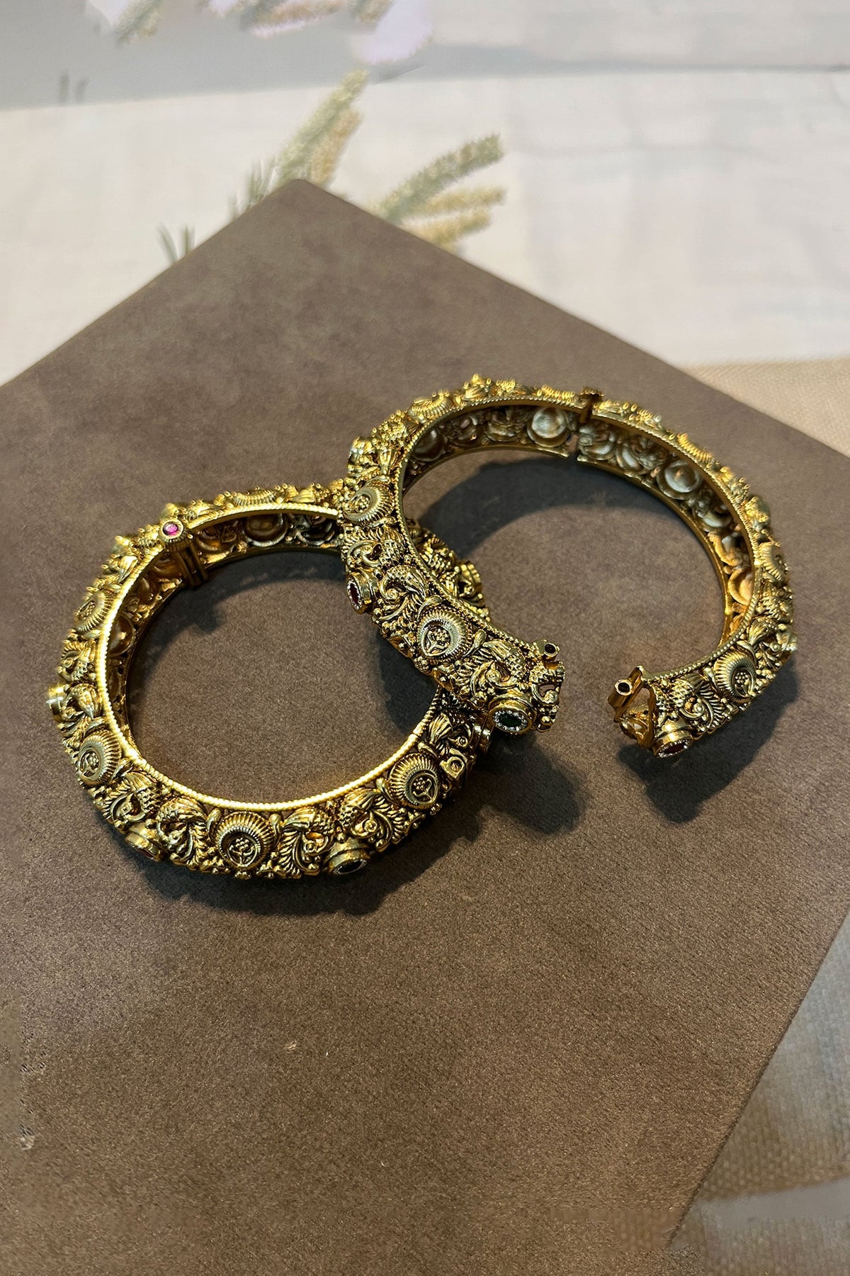 Temple Carved Bangles - Set of 2 
