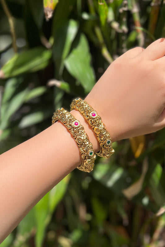 Temple Carved Bangles - Set of 2 