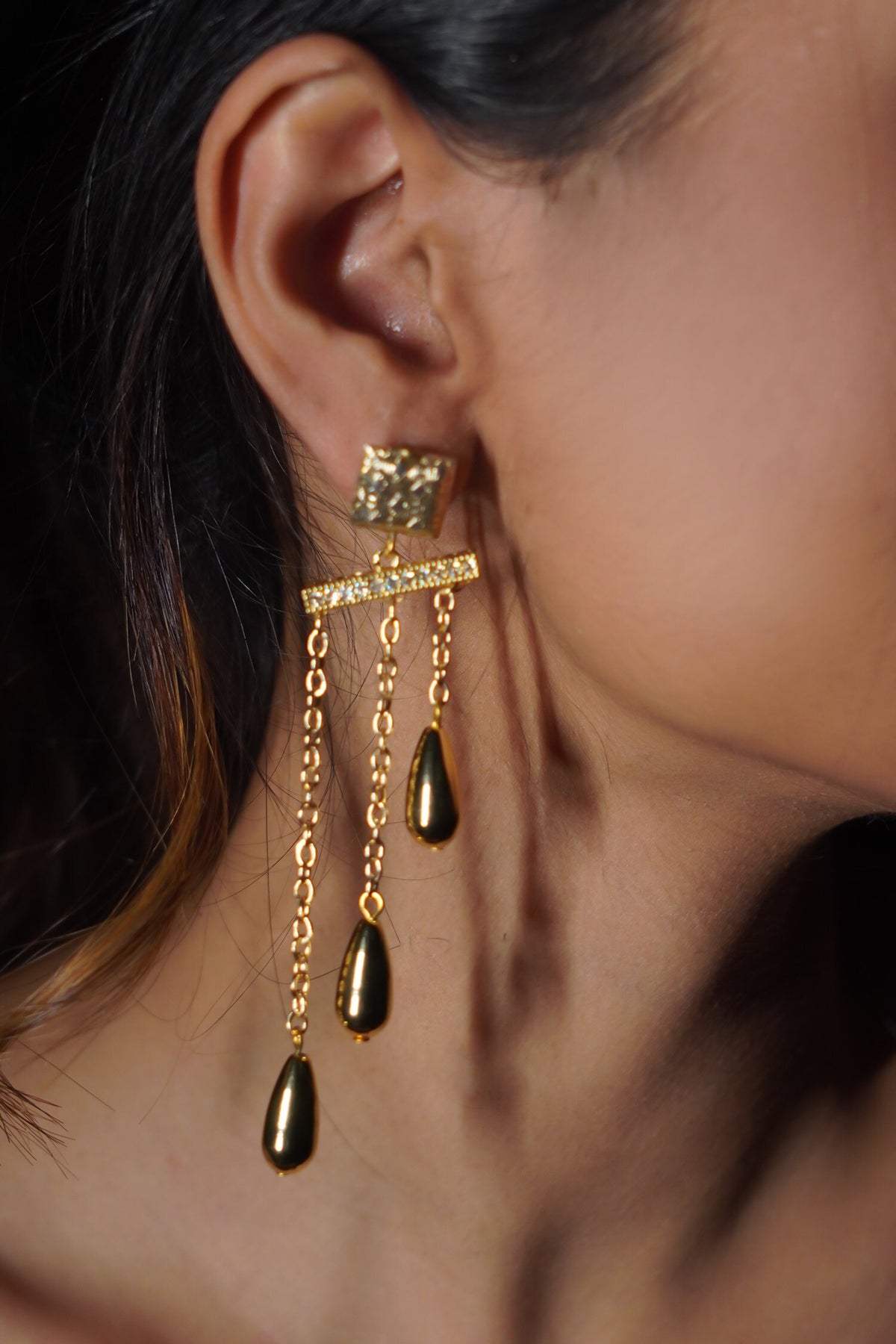 Golden Cascade Statement Earrings 