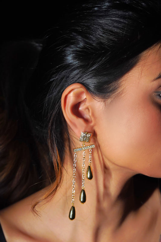 Golden Cascade Statement Earrings 