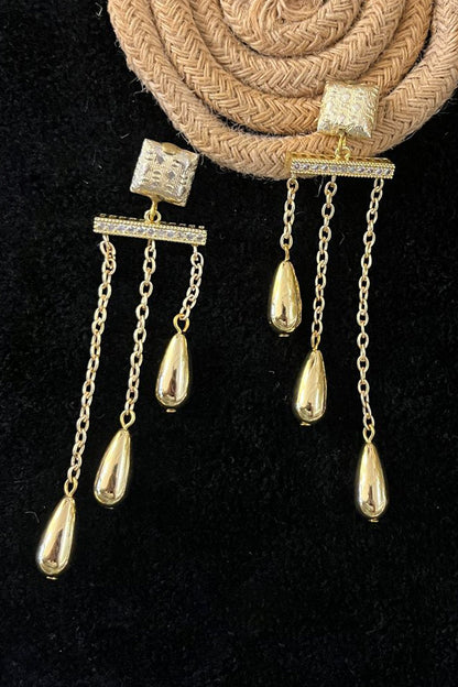 Golden Cascade Statement Earrings 