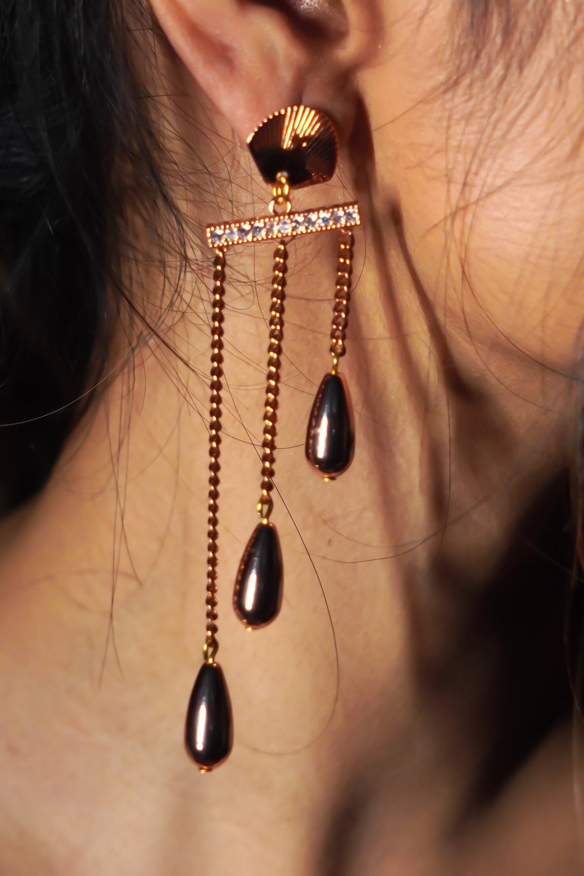 Rose Gold Cascade Statement Earrings 