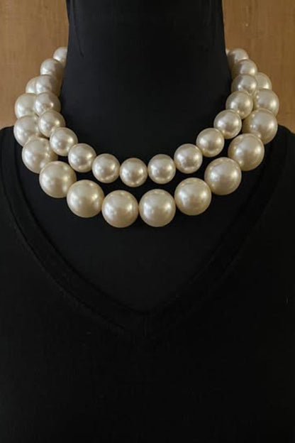 Double Pearl Statement Necklace 