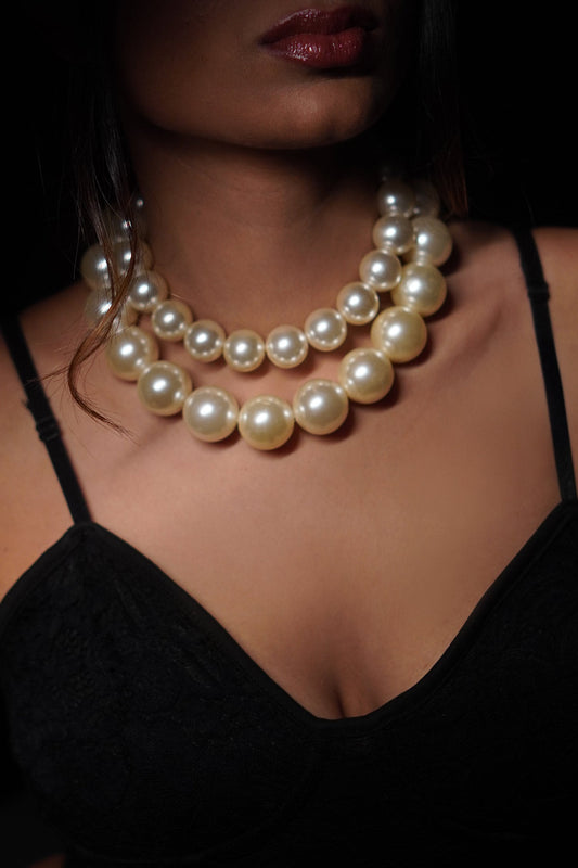 Double Pearl Statement Necklace 