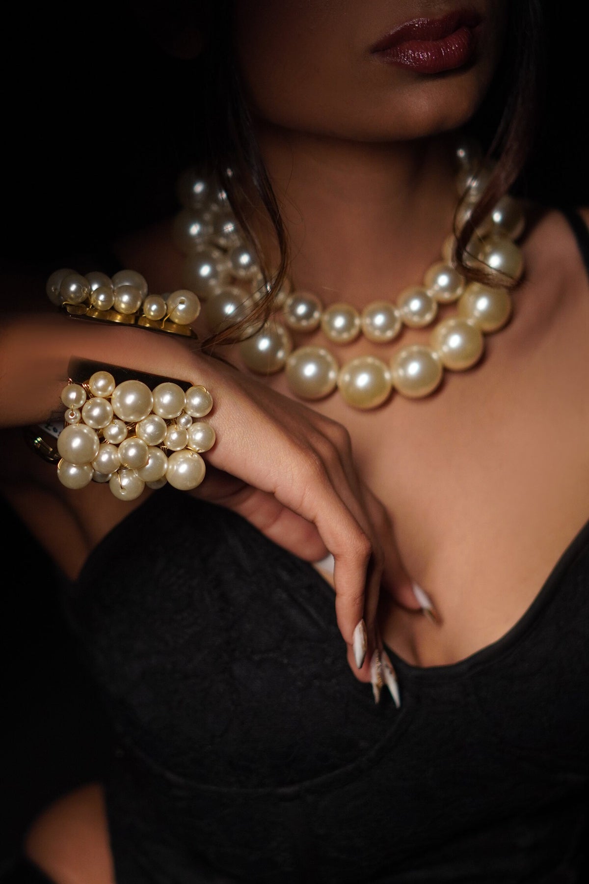 Double Pearl Statement Necklace 