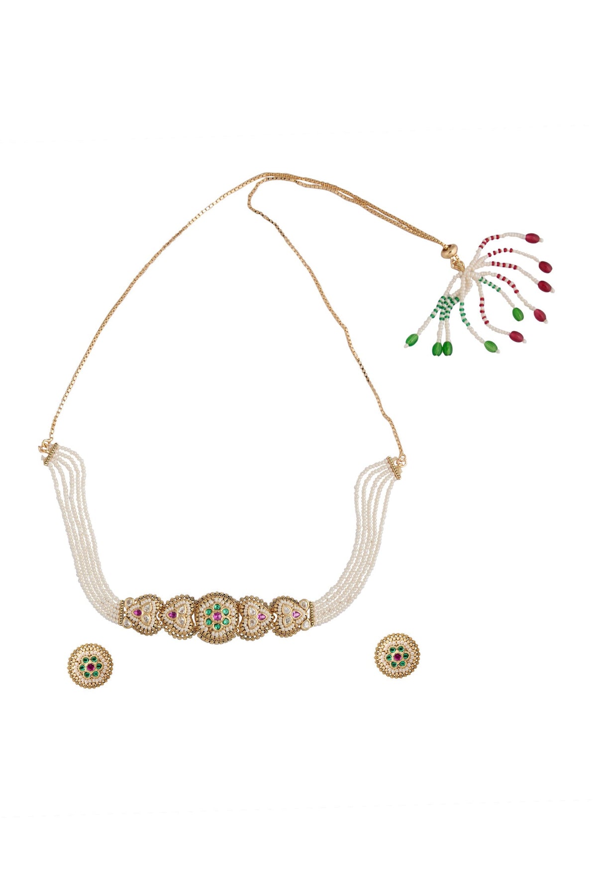 Ruby & Green Kundan Choker Necklace Set 