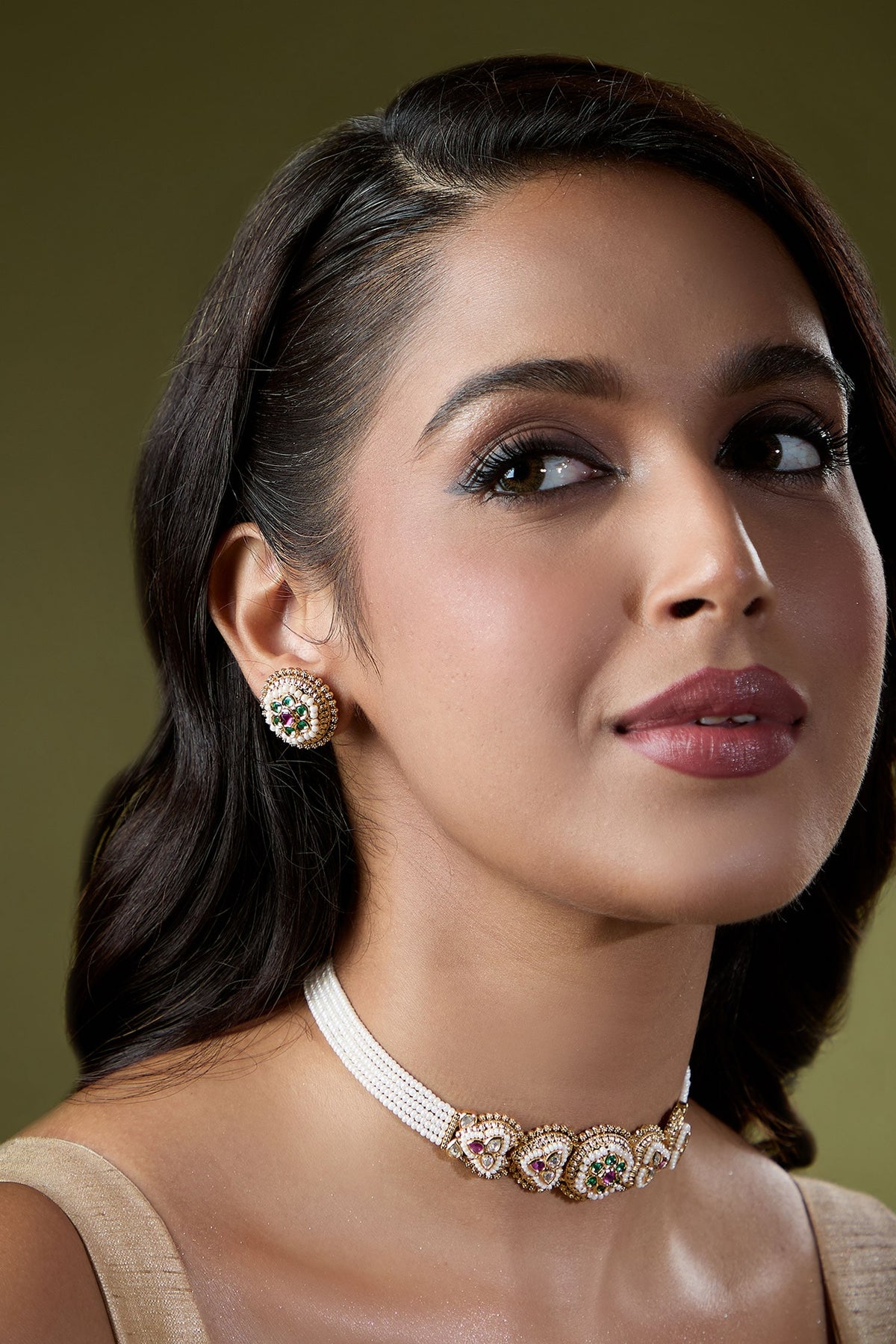 Ruby & Green Kundan Choker Necklace Set 
