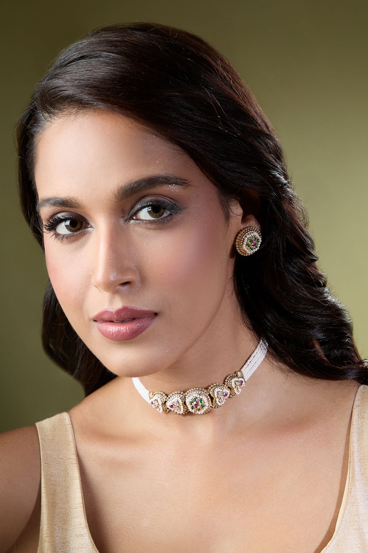 Ruby & Green Kundan Choker Necklace Set 