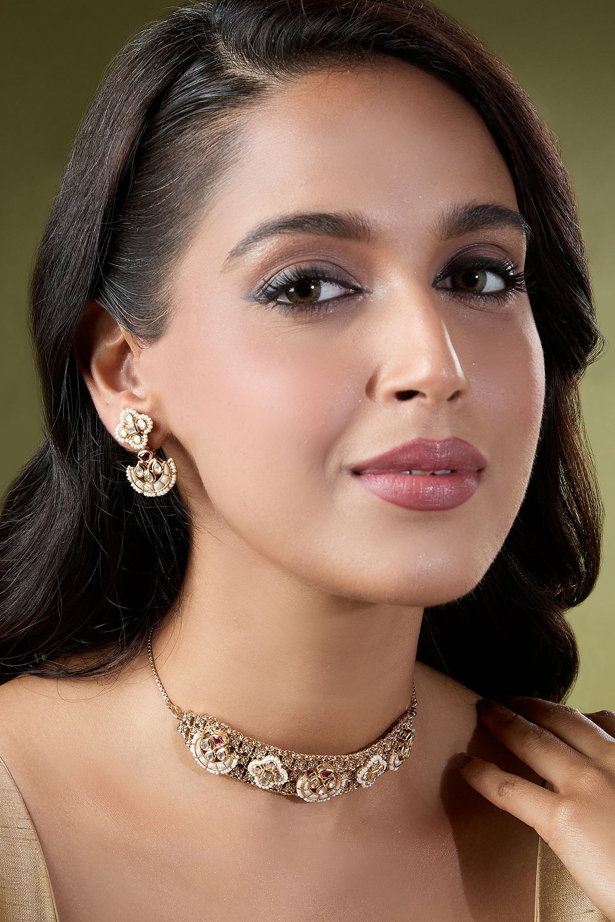 Ruby & White Kundan Choker Set 