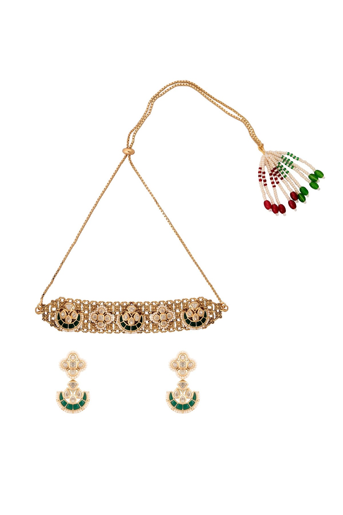 Green Kundan Choker Necklace Set 