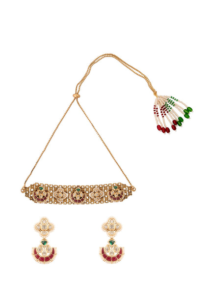 Ruby & Green Kundan Choker Necklace Set 