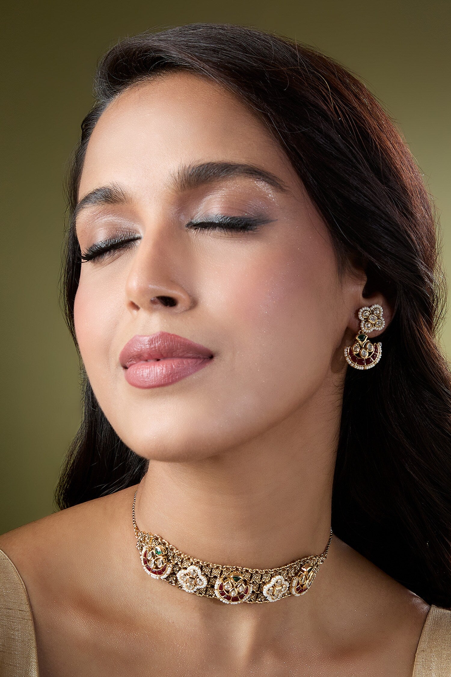 Ruby & Green Kundan Choker Necklace Set 