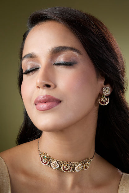Ruby & Green Kundan Choker Necklace Set 