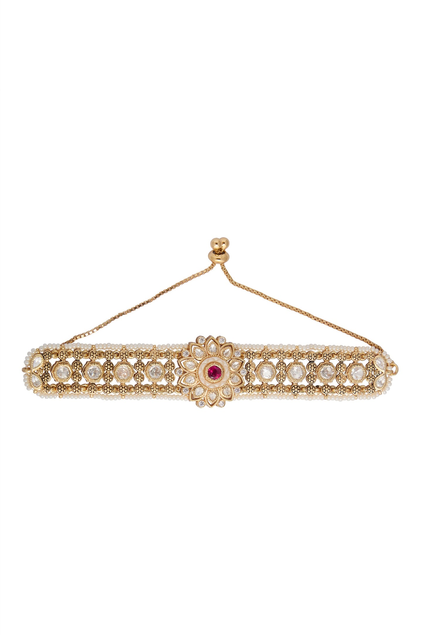 Ruby & White Kundan Bracelet 