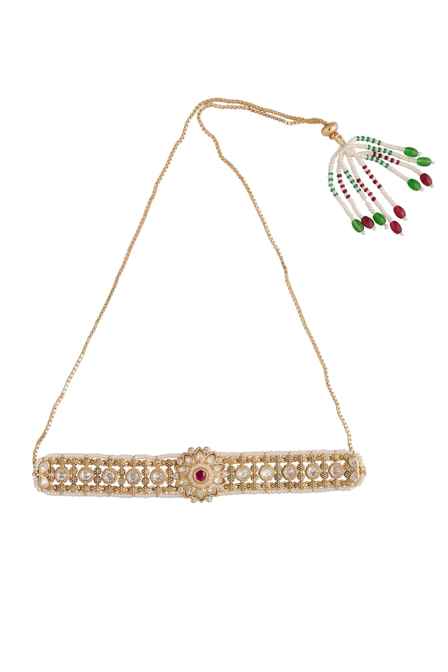 Ruby & White Kundan Choker Necklace Set 