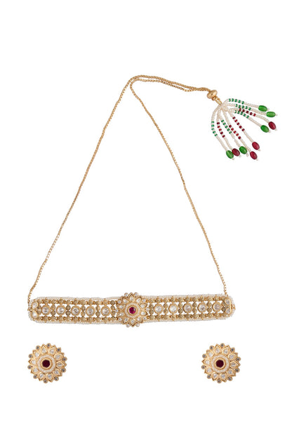 Ruby & White Kundan Choker Necklace Set 