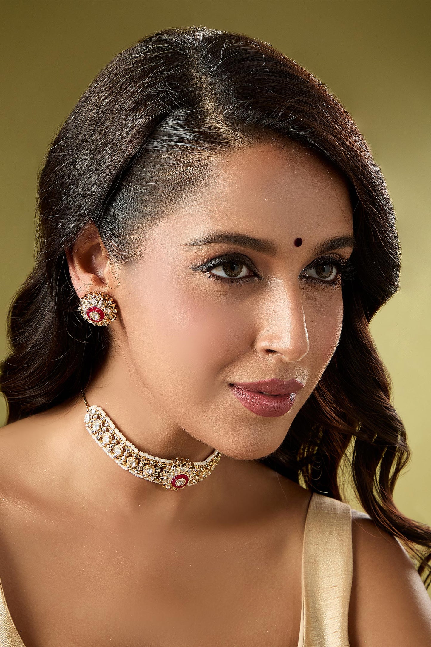 Ruby Kundan Choker Necklace Set 
