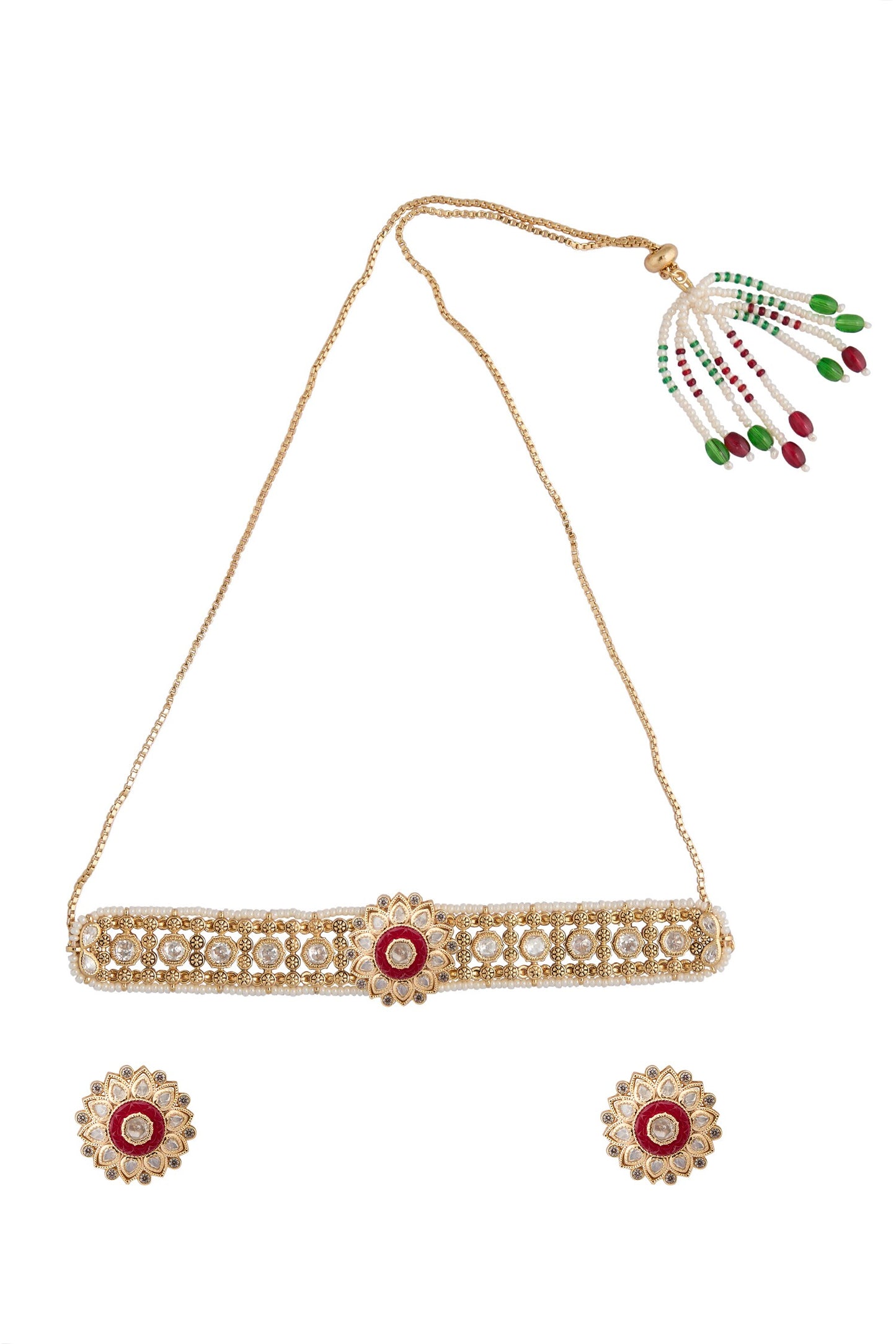 Ruby Kundan Choker Necklace Set 