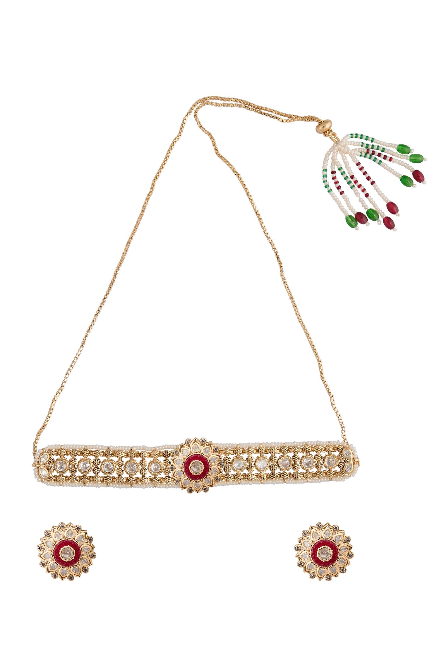 Ruby Kundan Choker Necklace Set 