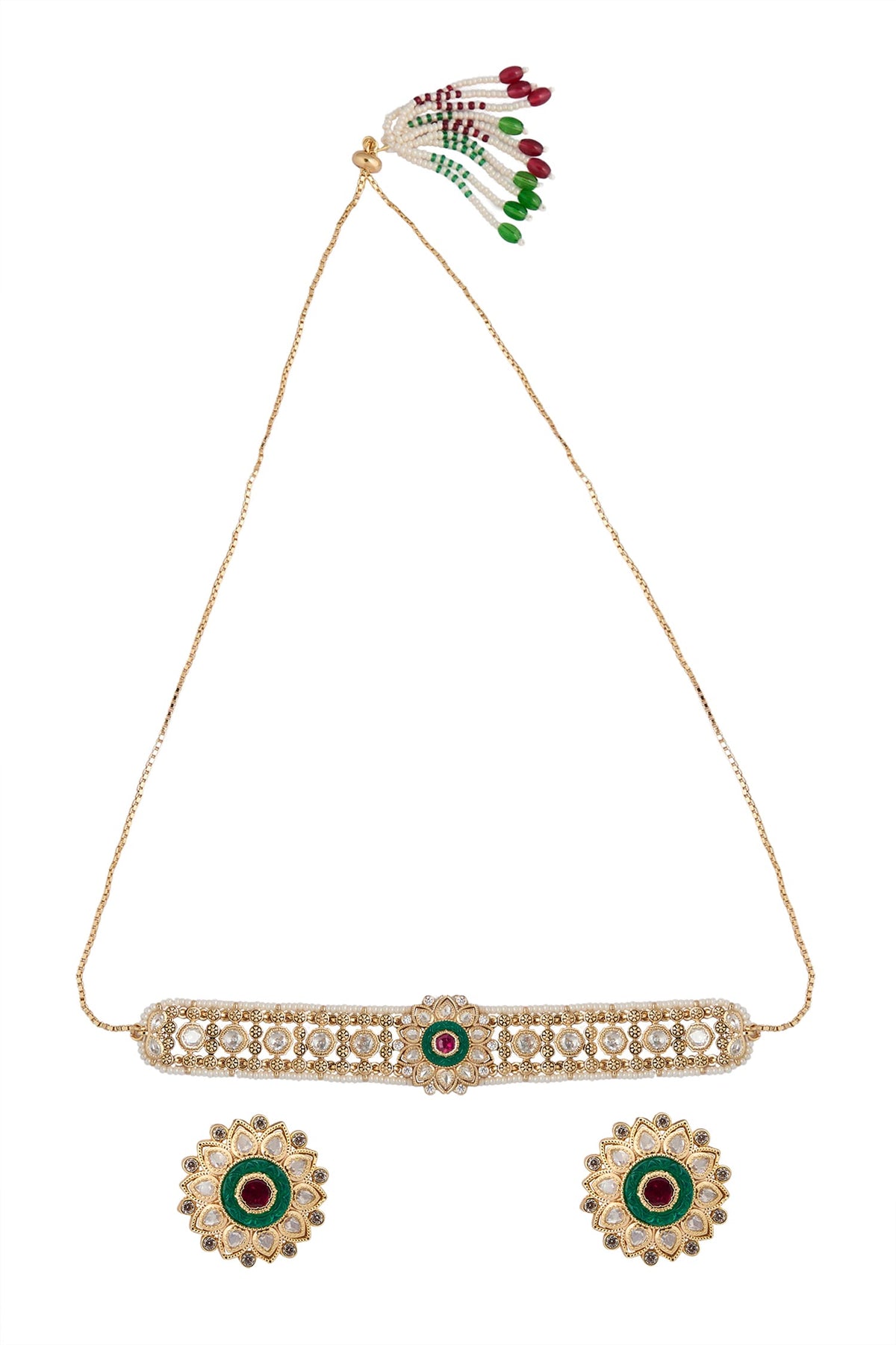 Ruby & Green Kundan Choker Necklace Set 