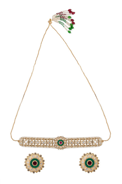 Ruby & Green Kundan Choker Necklace Set 