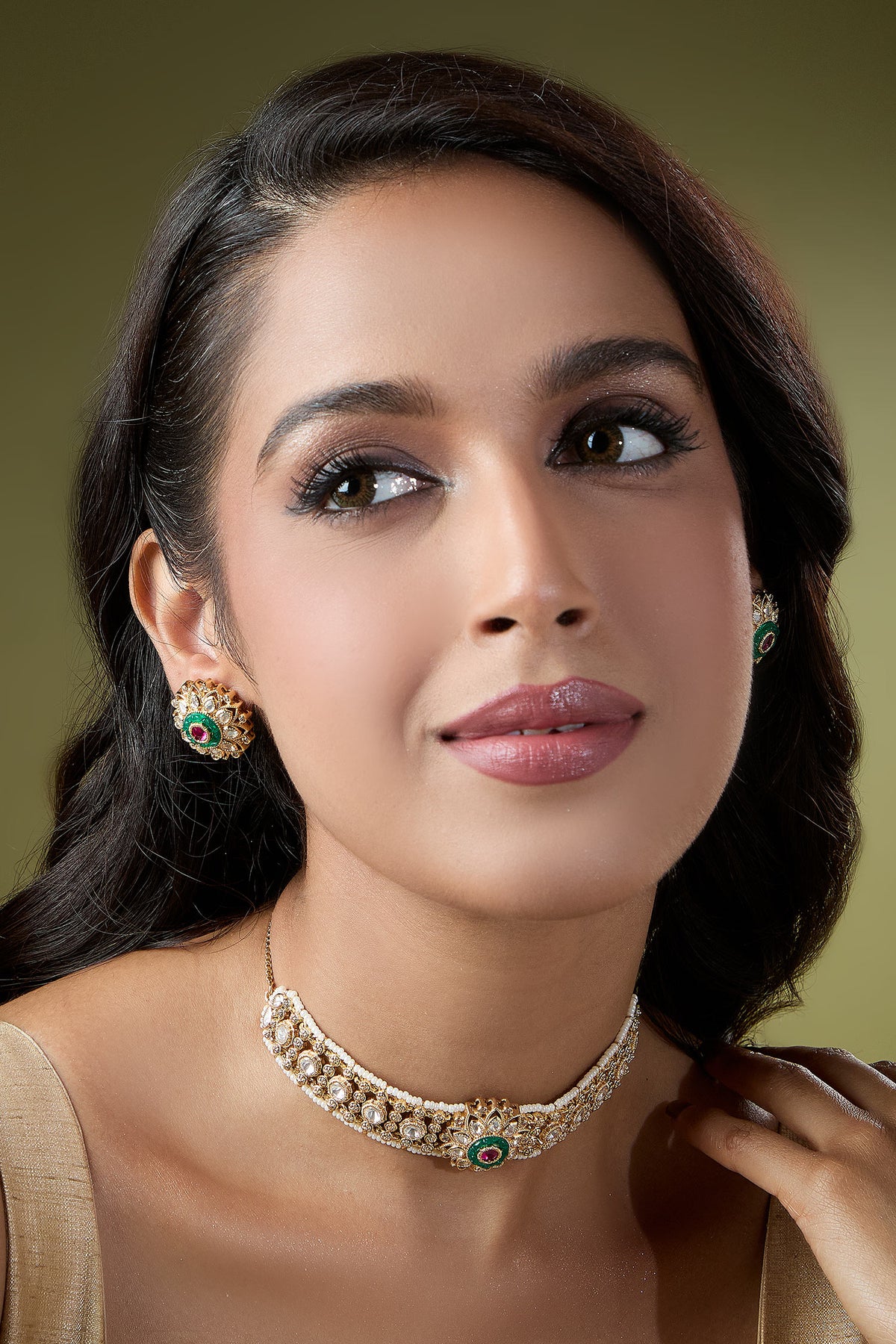 Ruby & Green Kundan Choker Necklace Set 