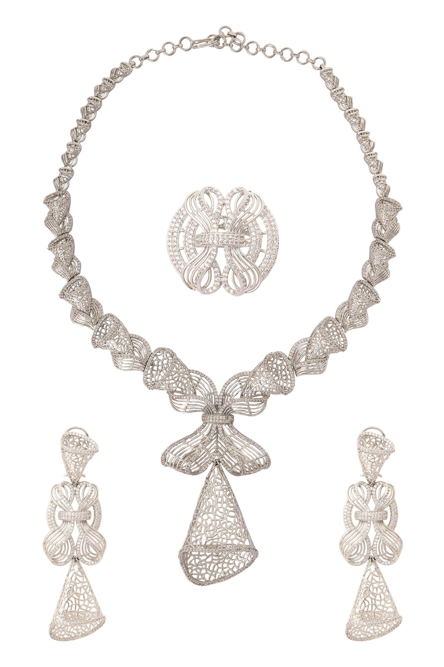 Silver Embellished Necklace Set 
