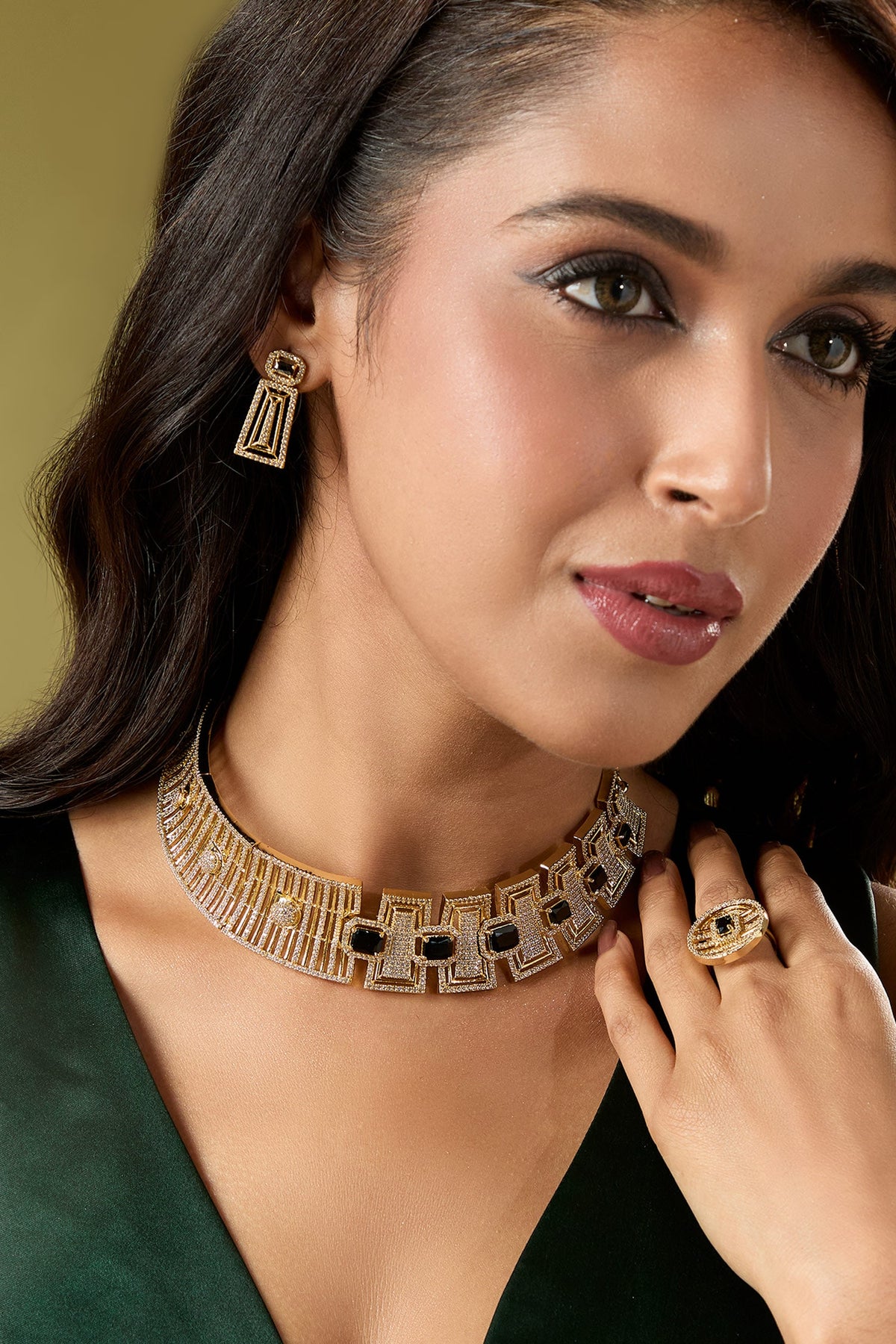 Gold & Blue Embellished Necklace Set 