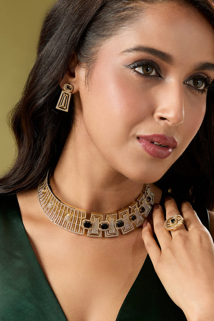 Gold & Blue Embellished Necklace Set 
