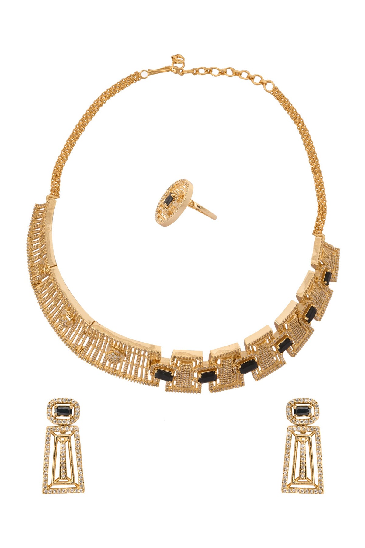 Gold & Blue Embellished Necklace Set 