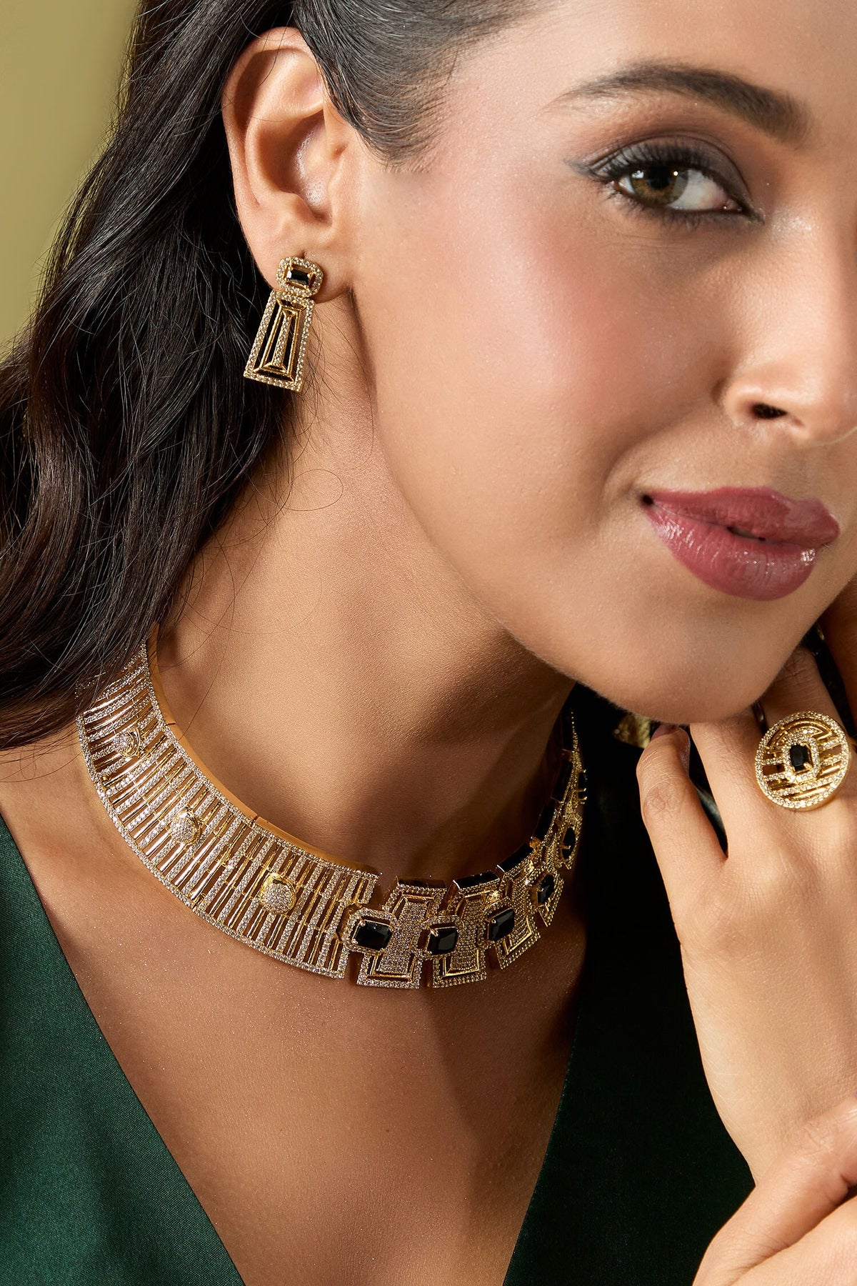 Gold & Blue Embellished Necklace Set 