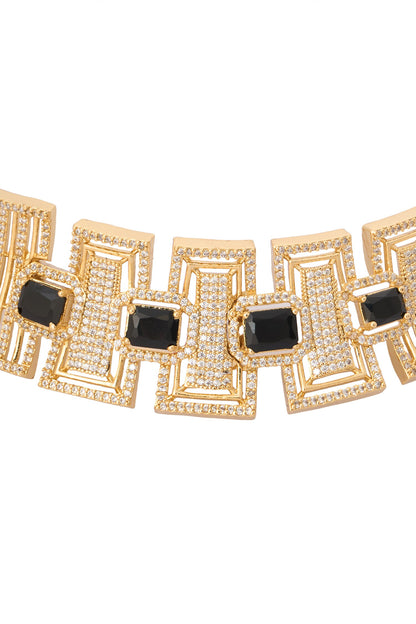 Gold & Blue Embellished Necklace Set 
