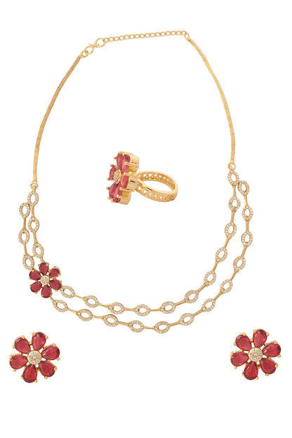 Ruby Embellished Necklace Set 