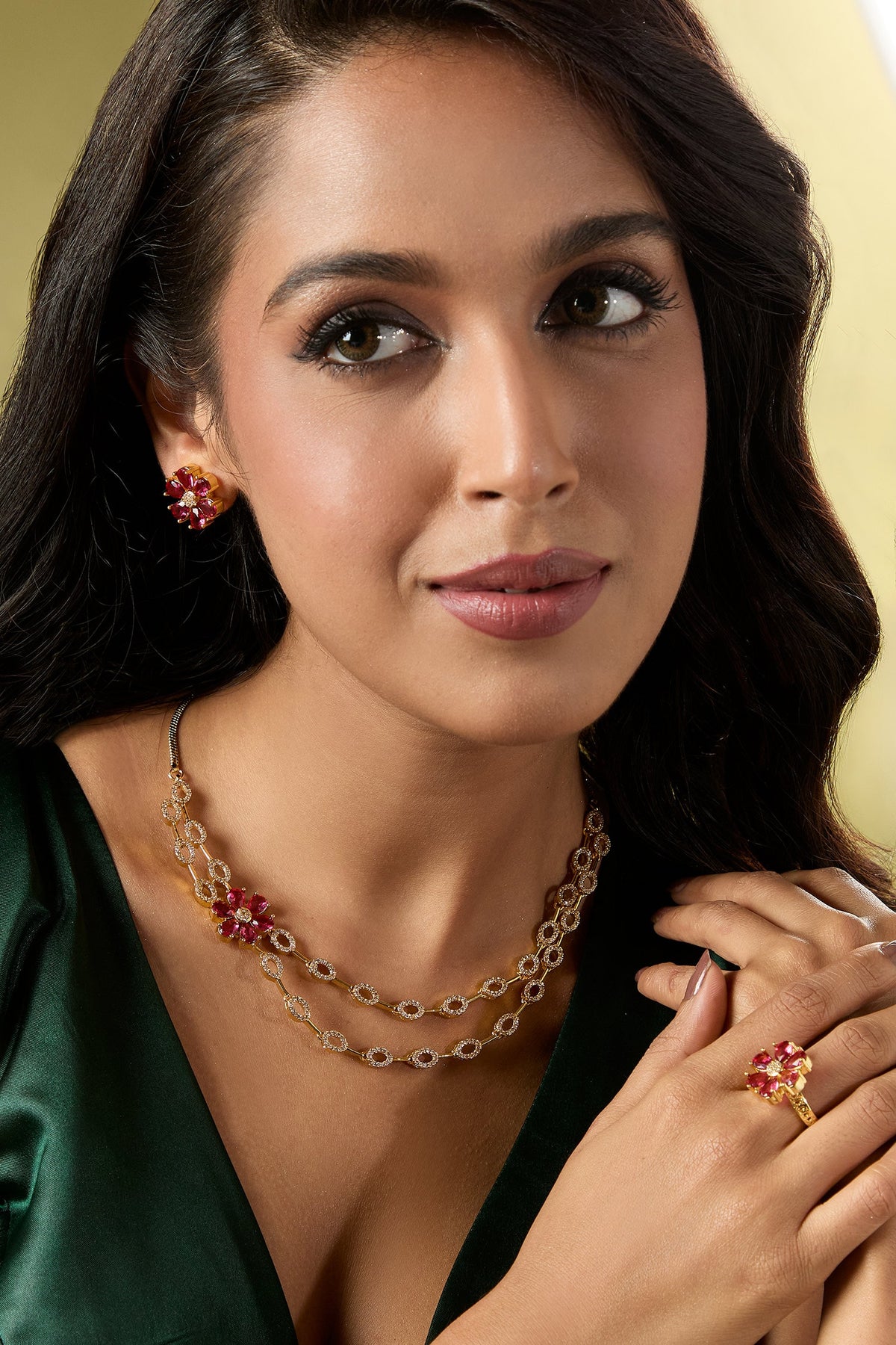 Ruby Embellished Necklace Set 