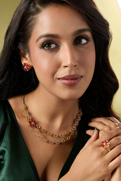 Ruby Embellished Necklace Set 