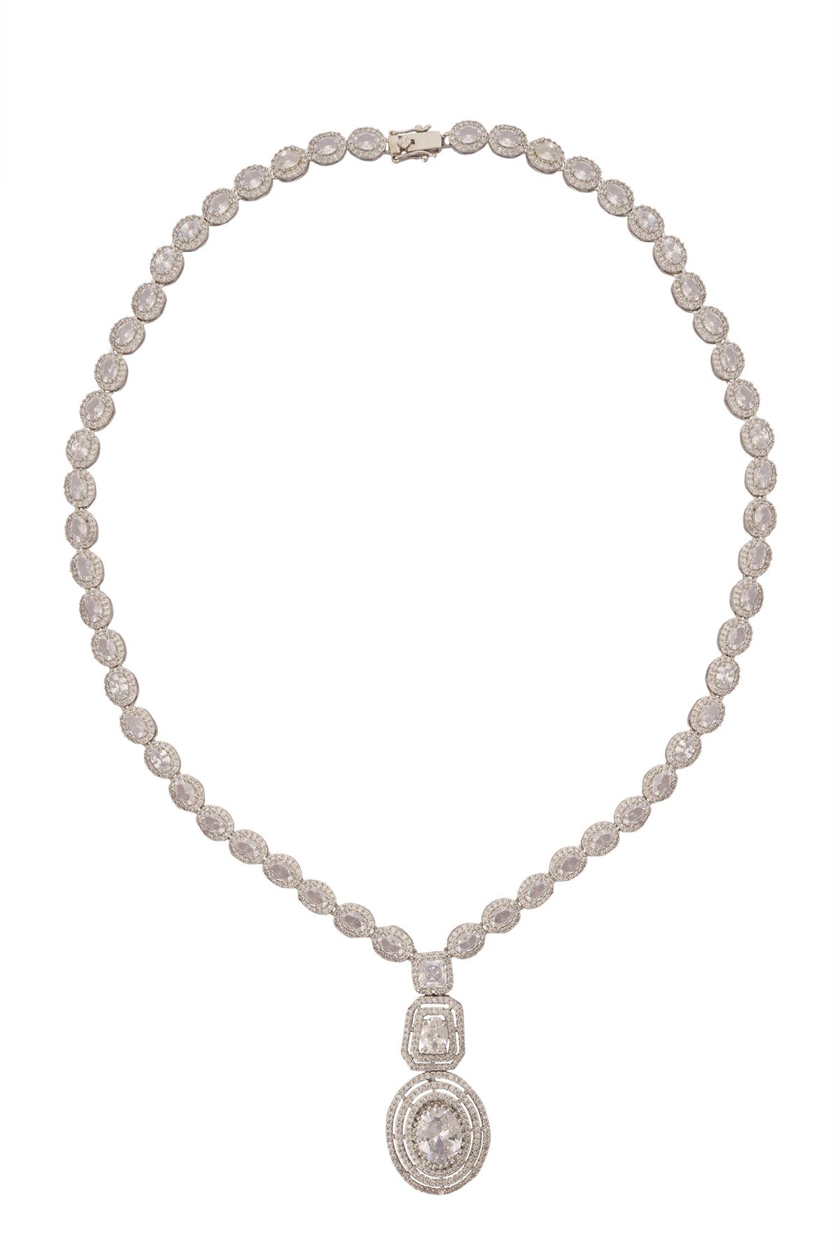 Silver & White Embellished Necklace Set 