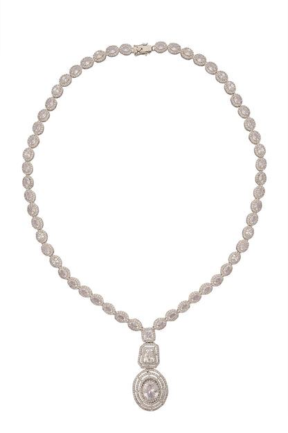 Silver & White Embellished Necklace Set 