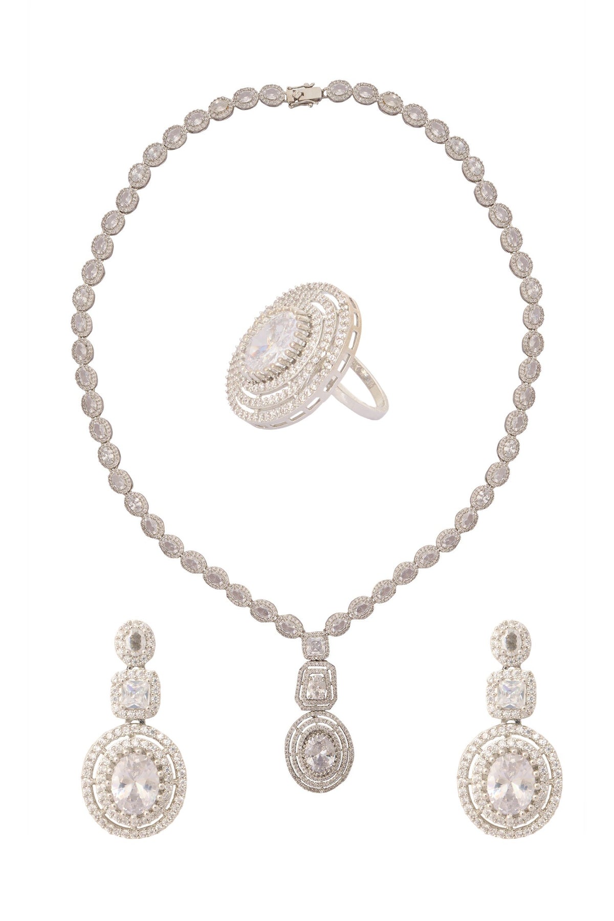 Silver & White Embellished Necklace Set 