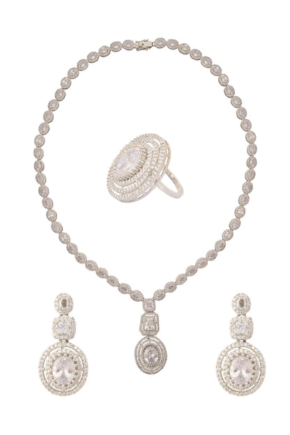 Silver & White Embellished Necklace Set 