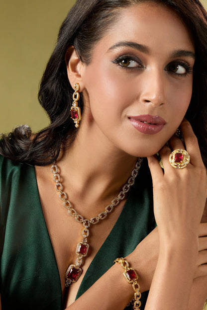 Ruby Embellished Necklace Set 