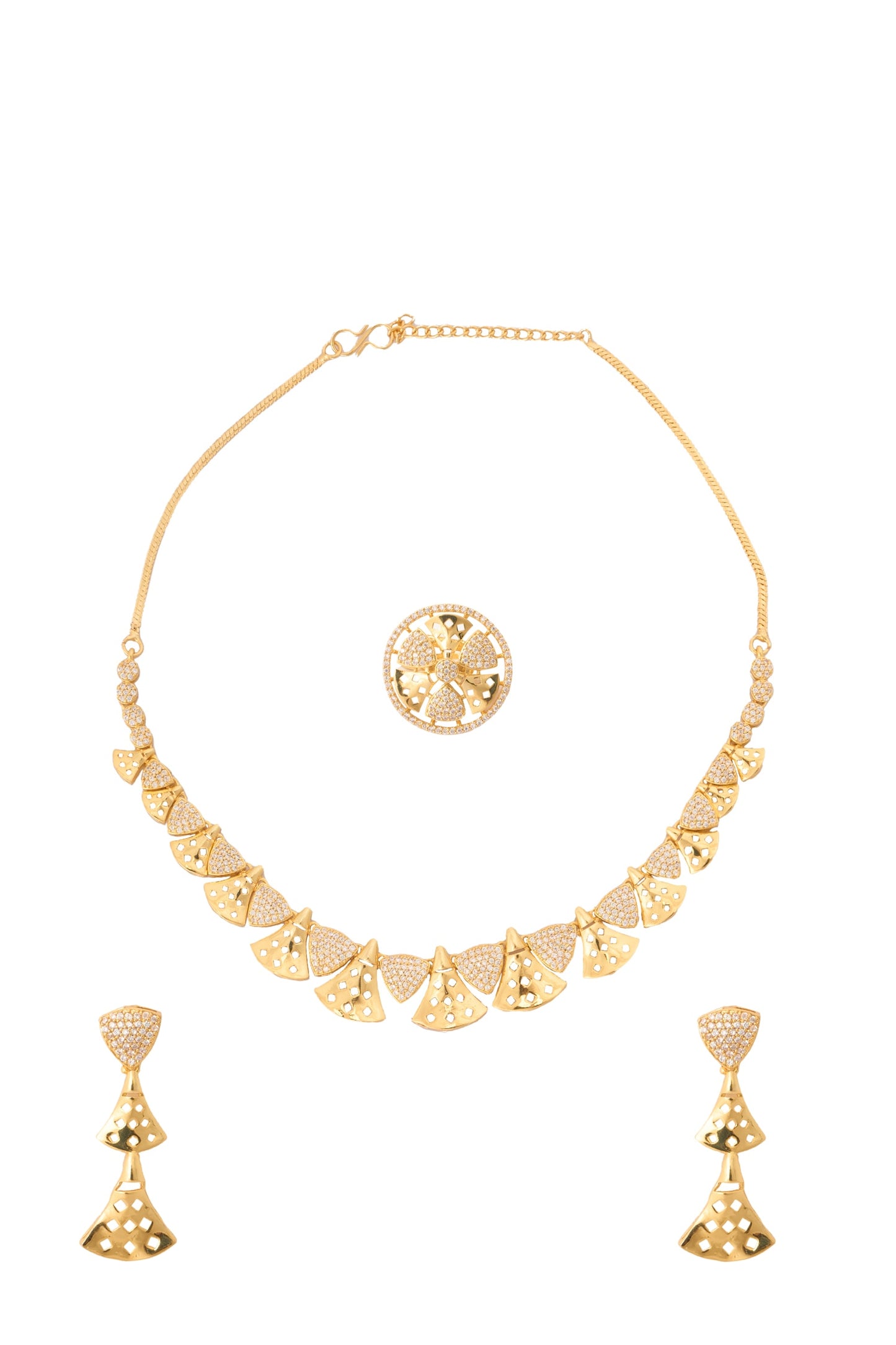 Gold Stone Embellished Necklace Set 