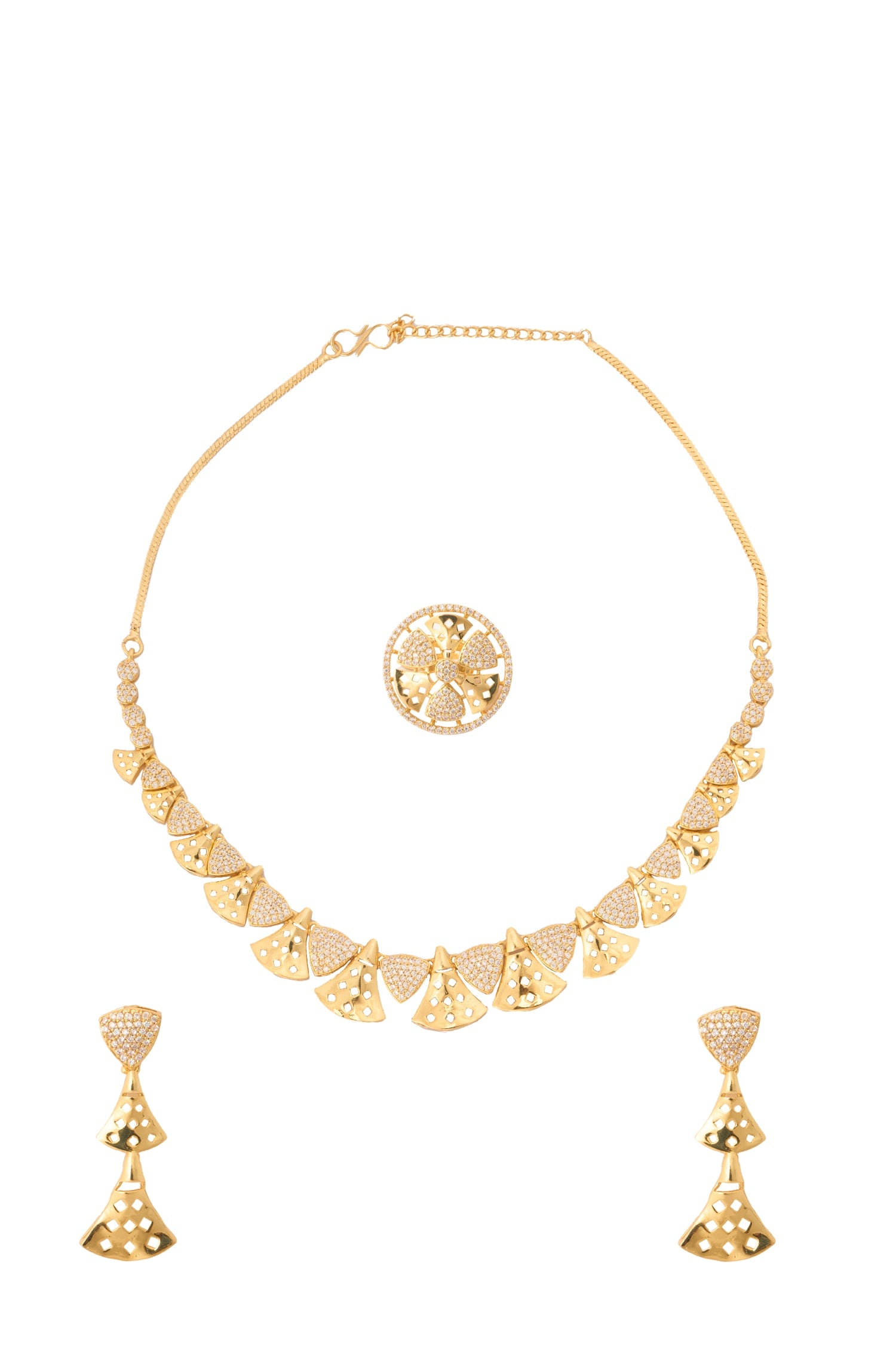 Gold Stone Embellished Necklace Set 